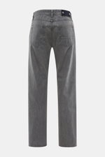 Stone Island Jeans 'Black Denim - Light Grey Wash' grey shown from the back, straight fit denim with pure cotton, subtle used wash, button fly, five-pocket style, and compass badge on waistband.