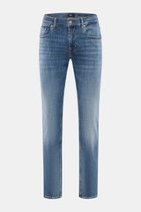 7 for all mankind Jeans 'Slimmy Tapered' rauchblau, Slim Fit, authentische Used-Waschung, Baumwoll-Denim mit Stretch, Five-Pocket, Frontansicht.