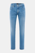 7 for all mankind Jeans 'Slimmy' blau, vorne aus leichter Used-Baumwolle mit Stretch, Slim Fit, Zip Fly, Five-Pocket, Weblabel, schmal zulaufend.