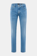 7 for all mankind Jeans 'Slimmy' blau, vorne aus leichter Used-Baumwolle mit Stretch, Slim Fit, Zip Fly, Five-Pocket, Weblabel, schmal zulaufend.