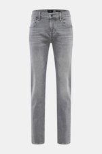 Frontansicht der 7 for all mankind Jeans 'Slimmy' grau mit komfortablem Stretch, authentischer Used-Waschung, Slim Fit, Zip Fly und Five-Pocket-Stil.