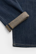 7 for all mankind Jeans 'Slimmy Tapered' graublau, Nahaufnahme des Jeansstoffs und Saum mit Umschlag, Baumwoll-Denim mit Stretch und Used-Waschung.