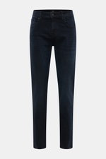 7 for all mankind Jeans 'Slimmy' dark navy, frontale Ansicht, Slim Fit mit Stretch, Five-Pocket Stil, Used-Waschung, Zip Fly, Weblabel am Bund.