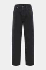 Golden Goose Jeans 'Skate' schwarz, Frontansicht, Denim aus reiner Baumwolle, weicher Griff, Used-Waschung, Loose Fit, kurzer Schnitt, Button-Fly, Five-Pocket-Stil, Metall-Stern-Patch.