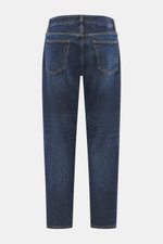 Rückansicht der PT Torino Denim Jeans 'Rebel Fit' dunkelblau aus reiner Baumwolle, leicht griffig, Button Fly, Five-Pocket, knöchellang, reguläre Oberschenkelweite, Leather Patch.