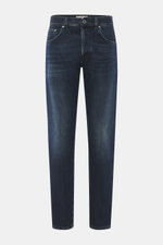 PT Torino Denim Jeans 'Breakbeat' dunkelblau, frontale Ansicht, Denim aus Baumwolle & Lyocell, weicher Griff, Used-Waschung, Distressed, Tapered Fit, knöchellang, Button Fly, Five-Pocket, Leather Patch.