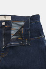 Close-up front view of PT Torino Denim Jeans 'Break Beat' navy with open zip fly, showing contrast stitching and leather patch.

Description: <p>The 'Break Beat' jeans by PT TORINO DENIM combines sturdy, slightly elastic cotton in a regular fit - a timele