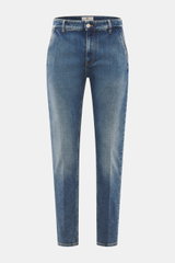 PT Torino Denim Jeans 'Indie' blau, slim Fit, knöchellang, elastische Baumwolle mit Used-Waschung, Frontansicht, französische Taschen, Zip Fly.