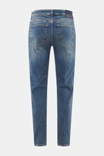 Rückansicht der PT Torino Denim Jeans 'Indie' blau, Slim Fit, knöchellang, elastische Baumwolle, Used-Waschung, französische Taschen, Leather Patch.