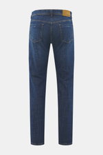 Incotex Jeans dunkelblau, Rückansicht, Slim Fit, Five-Pocket-Stil, Button Fly, Leather Patch, Denim elastische Baumwolle, leicht griffig