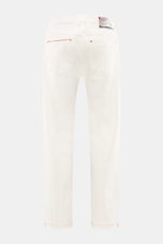 Ace Denim Jeans 'AD 53' offwhite, Rückansicht, Selvedge-Denim aus Baumwolle, leichter Stretch, weicher Griff, Tapered Fit, sehr schmal, Button Fly, Five-Pocket-Stil, besticktes Patch.