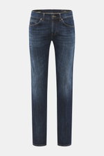 Dondup Jeans 'George' dunkelblau, frontal fotografiert, Skinny Fit aus elastischer Baumwolle mit authentischer Waschung, Button Fly, Five-Pocket-Stil.