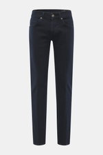 Dondup Jeans 'George' navy, frontal fotografiert, Skinny Fit aus elastischer Baumwolle mit niedriger Bundhöhe, authentischer Waschung, Button Fly, Five-Pocket-Stil, schmaler Wade.