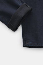 Dondup Jeans 'George' navy, Detailaufnahme der umgeschlagenen Beinöffnung, elastischer Denim, weicher Griff, authentische Waschung, Skinny Fit.