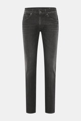 Dondup Jeans 'George' dunkelgrau in Frontansicht, Skinny Fit, niedrige Bundhöhe, elastischer Denim, Five-Pocket-Stil, authentische Waschung.