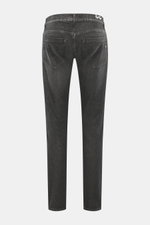 Dondup Jeans 'George' dunkelgrau Rückansicht, Skinny Fit aus elastischer Baumwolle mit Five-Pocket-Stil, authentischer Waschung, niedrigem Bund, Button Fly und Metall-Initial.