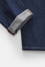 Dondup Jeans 'Icon Regular Fit' navy, Detailaufnahme der Beinumschlag-Innenseite, reine Baumwolle, Regular Fit, Five-Pocket-Stil.