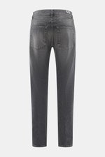 Dondup Jeans 'Icon Relax' grey shown from the back, pure cotton with slightly textured feel, authentic used wash, modern distressed effects, Icon Fit slim, narrow-cut thigh, tapered fit, short cut, button fly, five-pocket style.