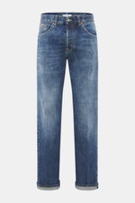 Dondup Jeans 'Bray' blau, Frontansicht, Regular Fit aus Selvedge Denim mit charaktervoller Waschung, Button Fly, Five-Pocket-Stil, Metall-Initial und Leather Patch.