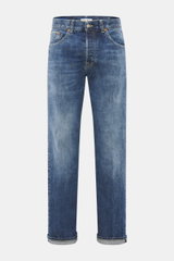 Dondup Jeans 'Bray' blau, Frontansicht, Regular Fit aus Selvedge Denim mit charaktervoller Waschung, Button Fly, Five-Pocket-Stil, Metall-Initial und Leather Patch.