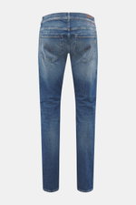 Dondup Jeans 'George' rauchblau, Rückansicht, Skinny Fit, elastischer Denim, weicher Griff, authentische Waschung, Five-Pocket-Stil, niedrige Bundhöhe.