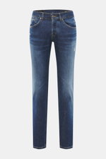 Dondup Jeans 'George' dunkelblau, Frontansicht, Skinny Fit, elastischer Denim, authentische Waschung, Button Fly, Five-Pocket-Stil, schmal geschnittene Wade.