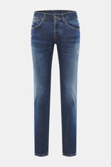 Dondup Jeans 'George' dunkelblau, Frontansicht, Skinny Fit, elastischer Denim, authentische Waschung, Button Fly, Five-Pocket-Stil, schmal geschnittene Wade.