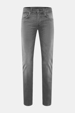 Dondup Jeans 'George' grau, frontale Nahaufnahme, Skinny Fit aus elastischer Baumwolle mit authentischer Waschung, Button Fly, Five-Pocket-Stil.