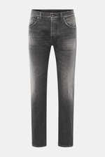 Front view of Dondup Jeans 'Icon Relax' dark grey, denim made of cotton and viscose, slightly elastic quality, slightly textured feel, Icon Relax Fit (equivalent to Tapered Fit), regular thigh width, ankle length, button fly, five-pocket style.