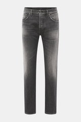 Front view of Dondup Jeans 'Icon Relax' dark grey, denim made of cotton and viscose, slightly elastic quality, slightly textured feel, Icon Relax Fit (equivalent to Tapered Fit), regular thigh width, ankle length, button fly, five-pocket style.