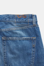 Dondup Jeans 'Icon Relax' blau, Detailansicht Rückseite schmal zulaufend, reine Baumwolle, Used-Waschung, Distressed, Icon Fit, Five-Pocket, Button Fly, kurz