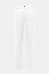 Front view of Dondup Jeans 'Icon Relax' offwhite in denim cotton with slightly elastic quality, textured feel, relaxed fit, regular thigh, ankle-length, button fly, and five-pocket style.
