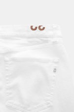 Back close-up of Dondup Jeans 'Icon Relax' offwhite showing denim cotton, slightly elastic, textured, Icon Relax Fit, regular thigh, ankle-length, button fly, five-pocket style.