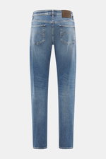 Moorer Jeans 'Milton' graublau von hinten, Slim Fit, gerader Schnitt, Baumwolle/Lyocell, Used-Waschung, Five-Pocket, Zip Fly, Sticklogo, Leather-Patch.