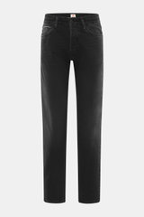The.Nim Standard Jeans 'Reed' schwarz, Frontansicht, kurze tapered Jeans aus japanischem Selvedge-Denim, reine Baumwolle, Five-Pocket, Button Fly