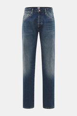 The.Nim Standard Jeans 'Reed' graublau, frontal fotografiert, aus hochwertigem japanischem Selvedge-Denim, knöchellang, gerader Schnitt, Five-Pocket, Button Fly, weicher Griff, Tapered Fit, reguläre Oberschenkelweite, reiner Baumwolle.
