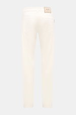 Rear view of Moorer Jeans 'Milton' offwhite in regular fit with straight cut, button fly, five-pocket style, soft elastic cotton denim.