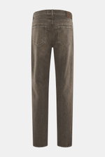 Barmas Venezia Jeans 'Denver' graubraun, Rückansicht, Denim aus reiner Baumwolle, leicht griffig, Regular Fit, schmal zulaufend, Five-Pocket-Stil, Button Fly, Leather Patch.