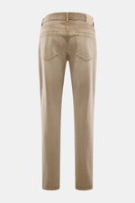 Back view of Barmas Venezia Jeans 'Denver' light brown made from pure cotton denim, slightly grippy texture, Regular Fit, tapered, five-pocket style, button fly, leather patch.