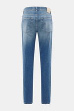 Back view of Barmas Venezia Jeans 'Denver' smoky blue, denim made of cotton, slightly elastic, textured feel, Regular Fit, tapered, five-pocket style, button fly, leather patch.