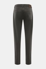 Barmas Venezia Jeans 'Denver' grey shown from the back, made of denim cotton with cashmere, slightly elastic, soft touch, regular tapered fit, five-pocket style, button fly, embossed leather patch.