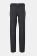 Windsor Wollhose 'Bene' dunkelgrau meliert, Regular Fit, aus elastischer Wolle, mit Bundknopf, Reißverschluss, französischen Taschen, frontal fotografiert.
