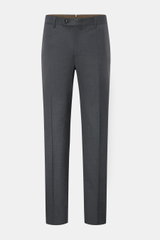 Windsor Wollhose 'Bene' dunkelgrau meliert, Regular Fit, aus elastischer Wolle, frontal fotografiert, mit Bundknopf, französischen Taschen und Uhrentasche.