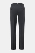 Windsor Wollhose 'Bene' dunkelgrau meliert, Rückansicht, Regular Fit mit Bundfalten, französischen Taschen, Knöpfen und elastischer Woll-Popeline.