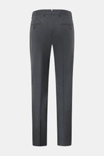 Windsor Wollhose 'Bene' dunkelgrau meliert, Rückansicht, aus elastischer Wolle mit Bundfalte, französischen Taschen, Knöpfen und schmal zulaufendem Regular Fit.