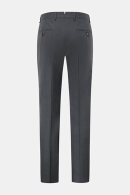 Windsor Wollhose 'Bene' dunkelgrau meliert, Rückansicht, aus elastischer Wolle mit Bundfalte, französischen Taschen, Knöpfen und schmal zulaufendem Regular Fit.