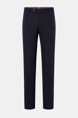 Windsor Wollhose 'Bene' navy, frontal fotografiert, Regular Fit aus elastischer Wolle mit Bundfalte, Reißverschluss, französischen Taschen und Knöpfen.