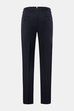 Windsor Wollhose 'Bene' navy, Rückansicht, aus elastischer Wolle mit Regular Fit, französischen Taschen, Knopf-Gesäßtaschen und Bundfalte.
