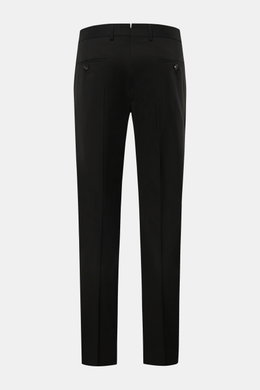 Windsor Wollhose 'Bene' schwarz, Rückansicht, Popeline aus Wolle, elastisch, Regular Fit, schmal zulaufend, Bundfalte, französische Taschen, Knöpfe.