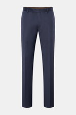 Windsor Wollhose 'Sole' graublau, Frontansicht, Regular Fit, melierte Wolle, Twill, Bundhaken, Reißverschluss, französische Taschen, Gesäßtaschen mit Knopf.